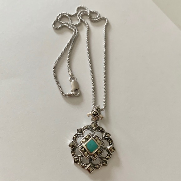 Sterling Silver Marcasite Necklace, Boho Necklace - Picture 1 of 8